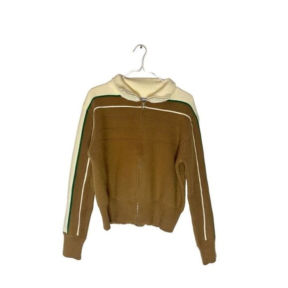 Bucketlist Colorblock Wool Blend Full Zip Knit Cardigan Sweater Brown Medium - Picture 3 of 7